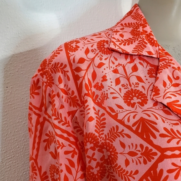 Asos Pink Red Floral Bandana Shirt Dress Buttoned Oversized Short Sleeve Sz 8 - Picture 6 of 13